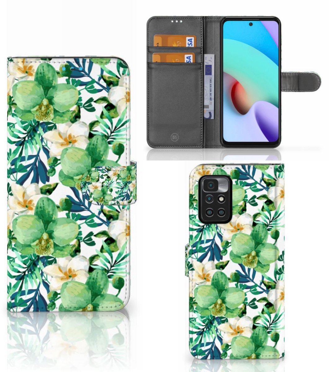 Boekhoesje voor Xiaomi Redmi 10 Hoesje Orchidee Groen