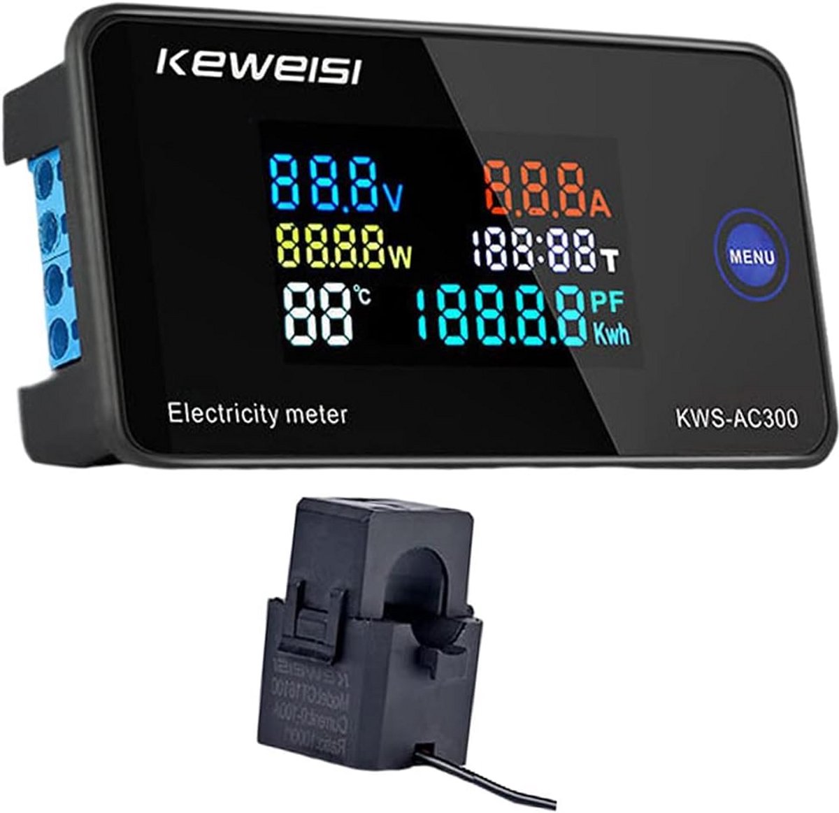 Digitale Energiemeter AC300-100A - Multifunctionele Voltmeter en Ampèremeter met LCD Scherm