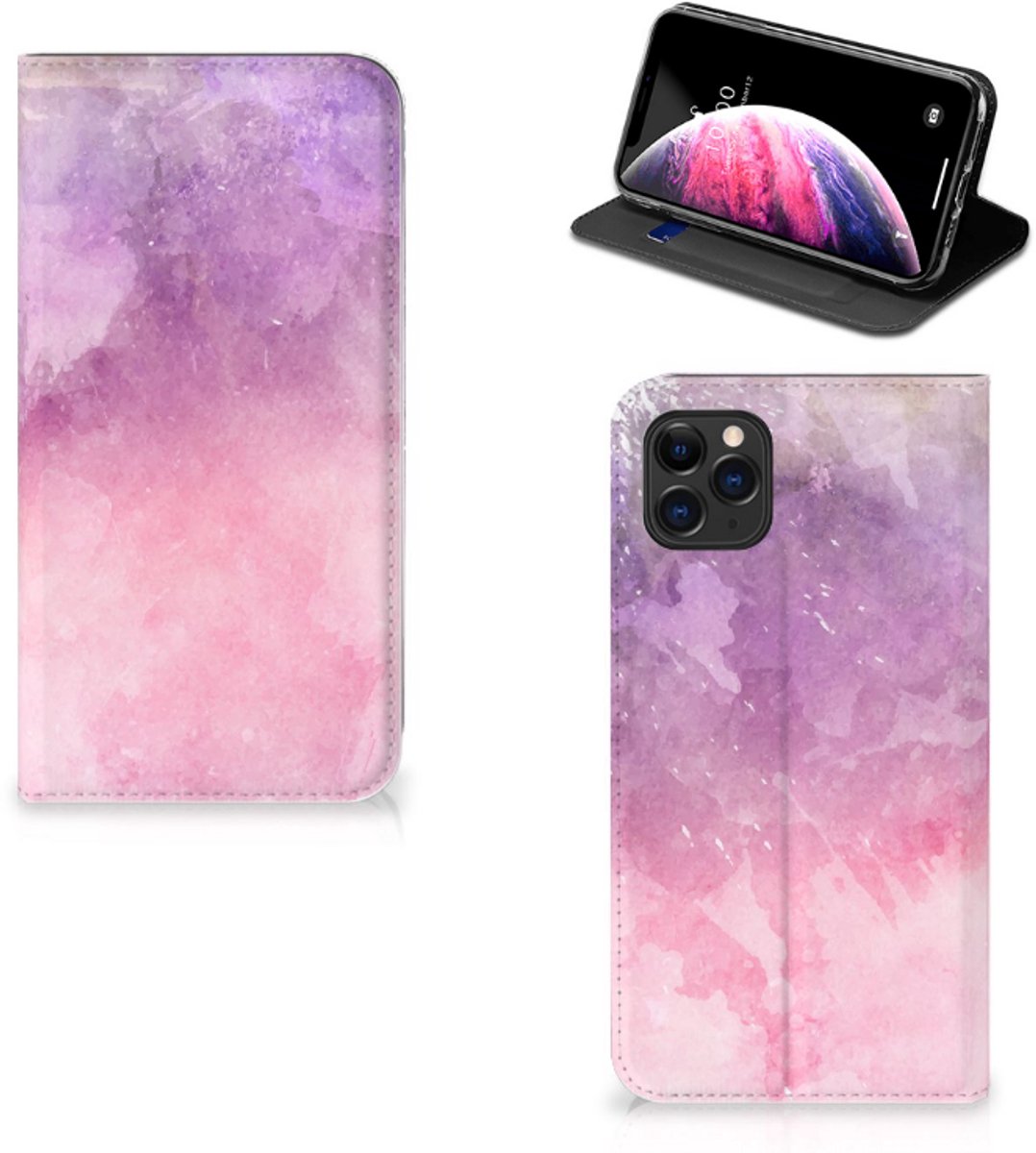 Standcase Hoesje voor Bookcase Apple iPhone 11 Pro Max Pink Purple Paint