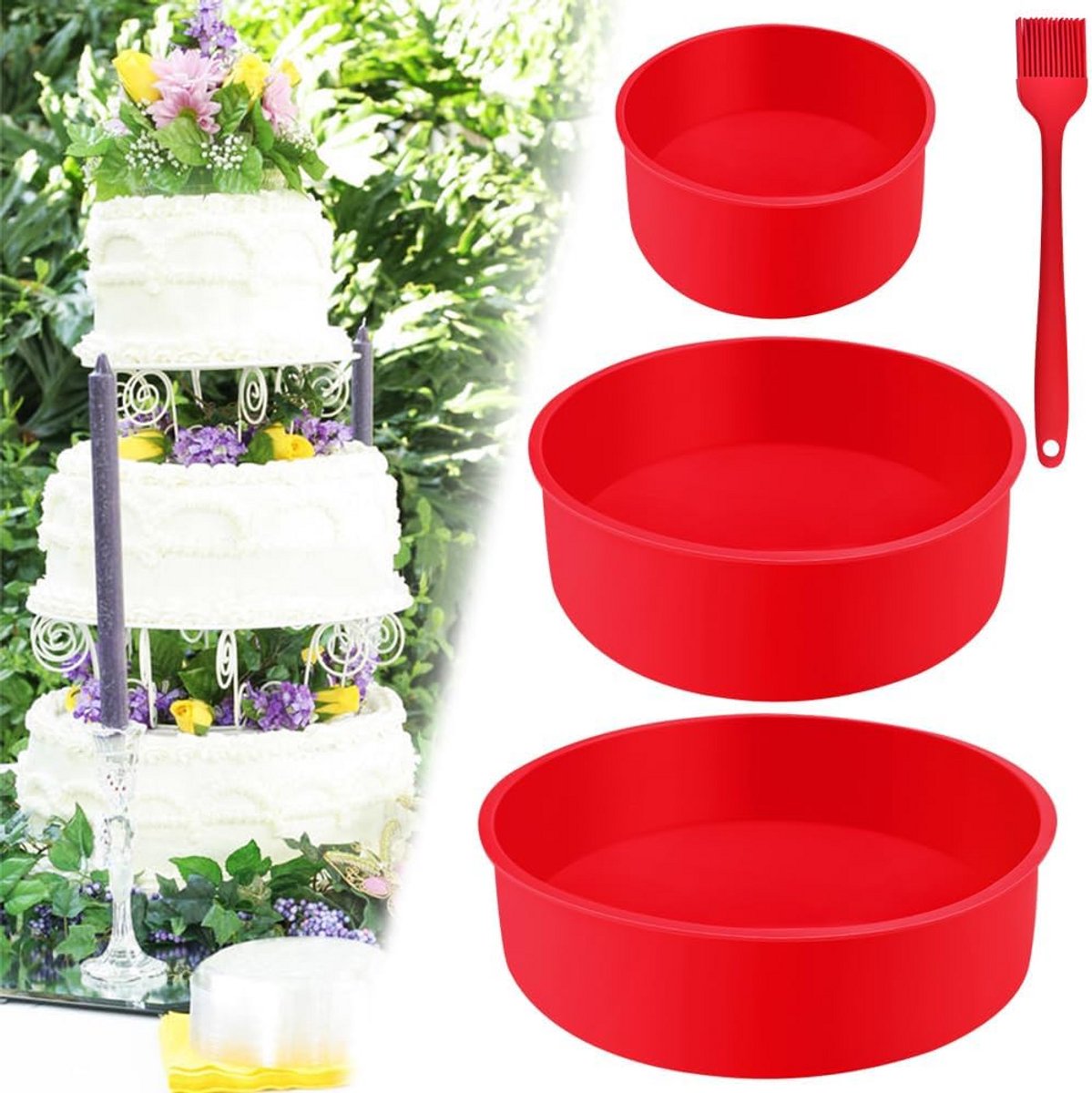 3-delige ronde siliconen bakvormen set - 10/15/20 cm voor luchtfrituur en oven