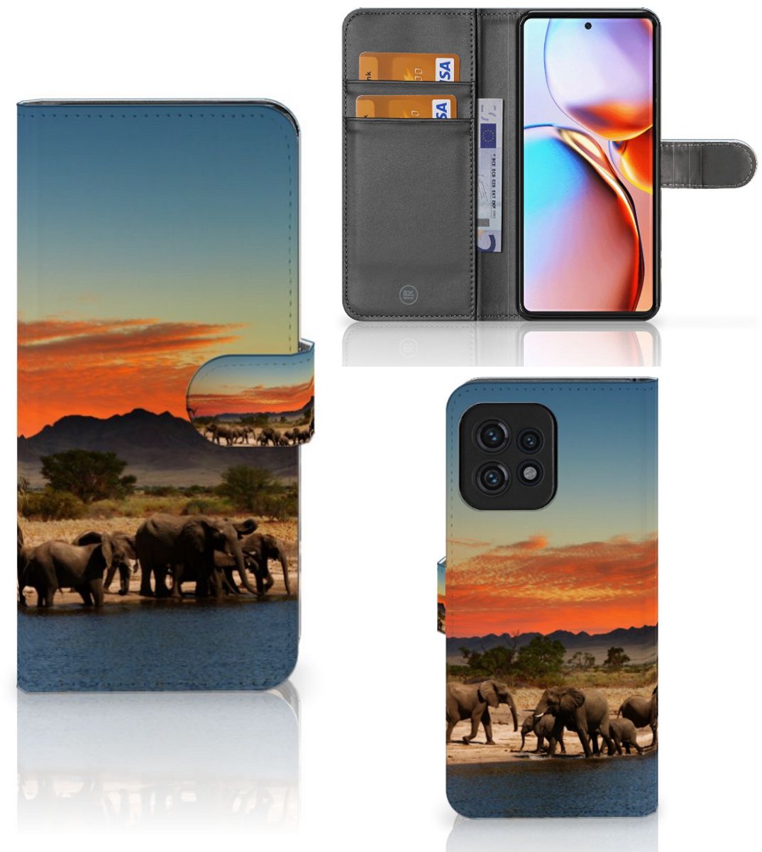 Motorola Edge 40 Pro Telefoonhoesje met Pasjes Olifanten