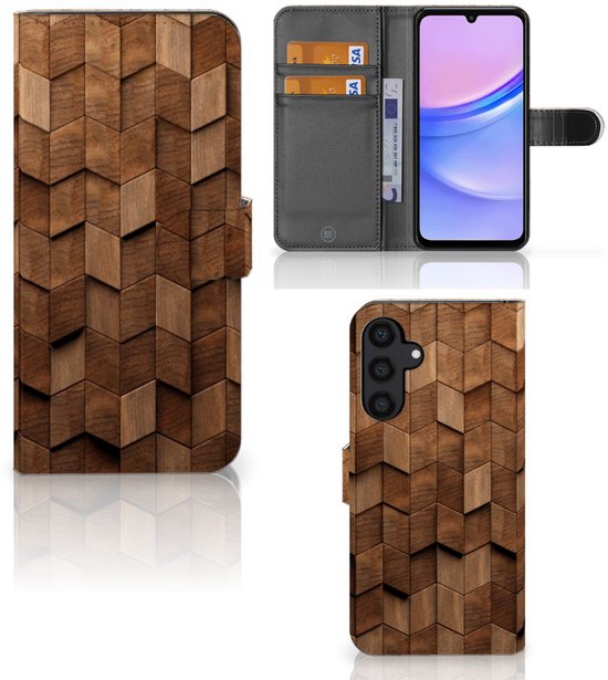 Book Style Case voor Samsung Galaxy A15 Wooden Cubes