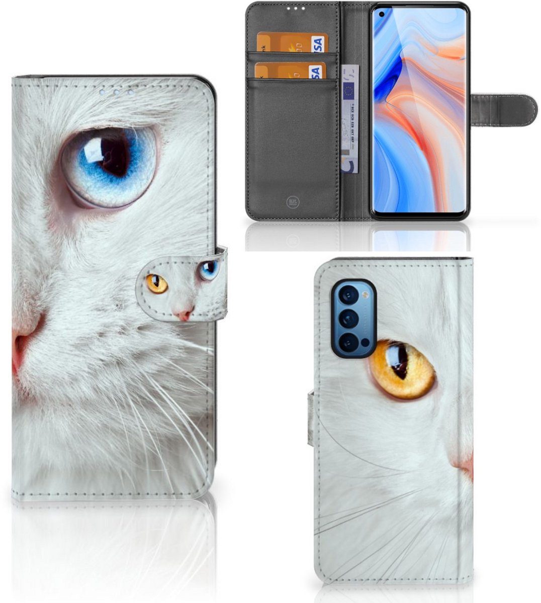 OPPO Reno 4 Pro 5G Telefoonhoesje met Pasjes Witte Kat