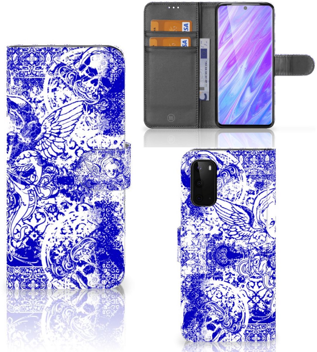 Telefoonhoesje met Naam Samsung Galaxy S20 Angel Skull Blauw