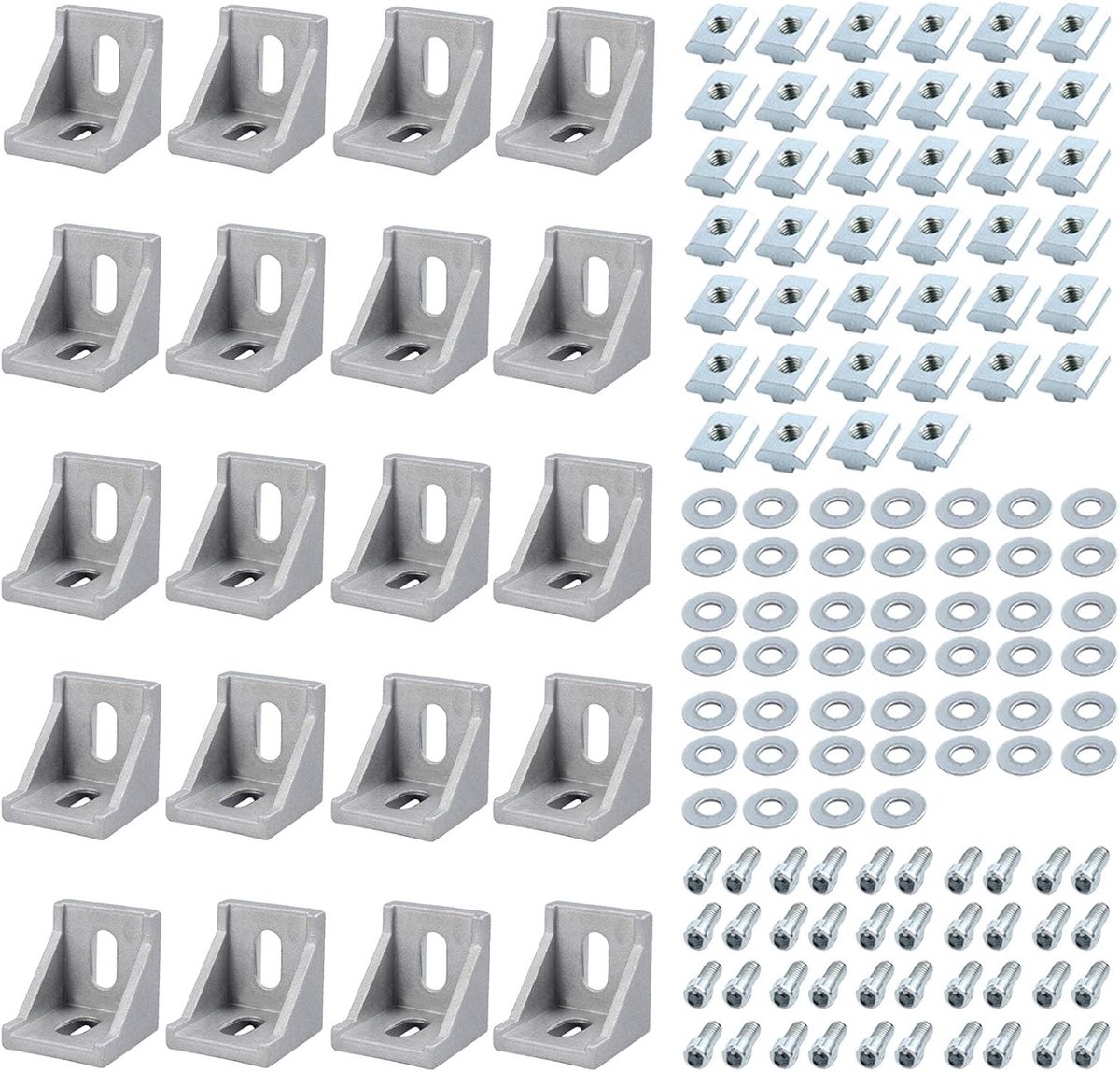20 stuks 4040 Aluminium Hoekmontagebeugels met Zeshoekige Schroeven en T-moeren – 90 Graden Hoekbrace Connectoren voor Extrusieprofielen