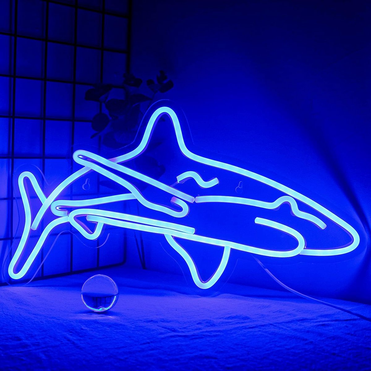 Haai Neon Sign - Blauwe LED Wanddecoratie voor Slaapkamer en Feestjes