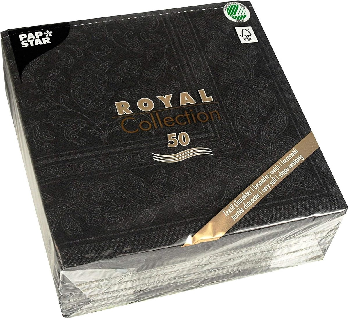 50 Servetten 1/4-vouw 40 x 40 cm Zwart met Ornaments