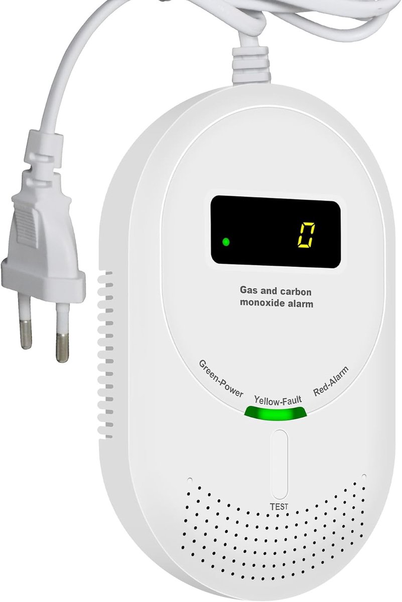 2-in-1 CO-melder en gasmelder met LCD-scherm voor huisveiligheid - gecertificeerd voor aardgas en LPG