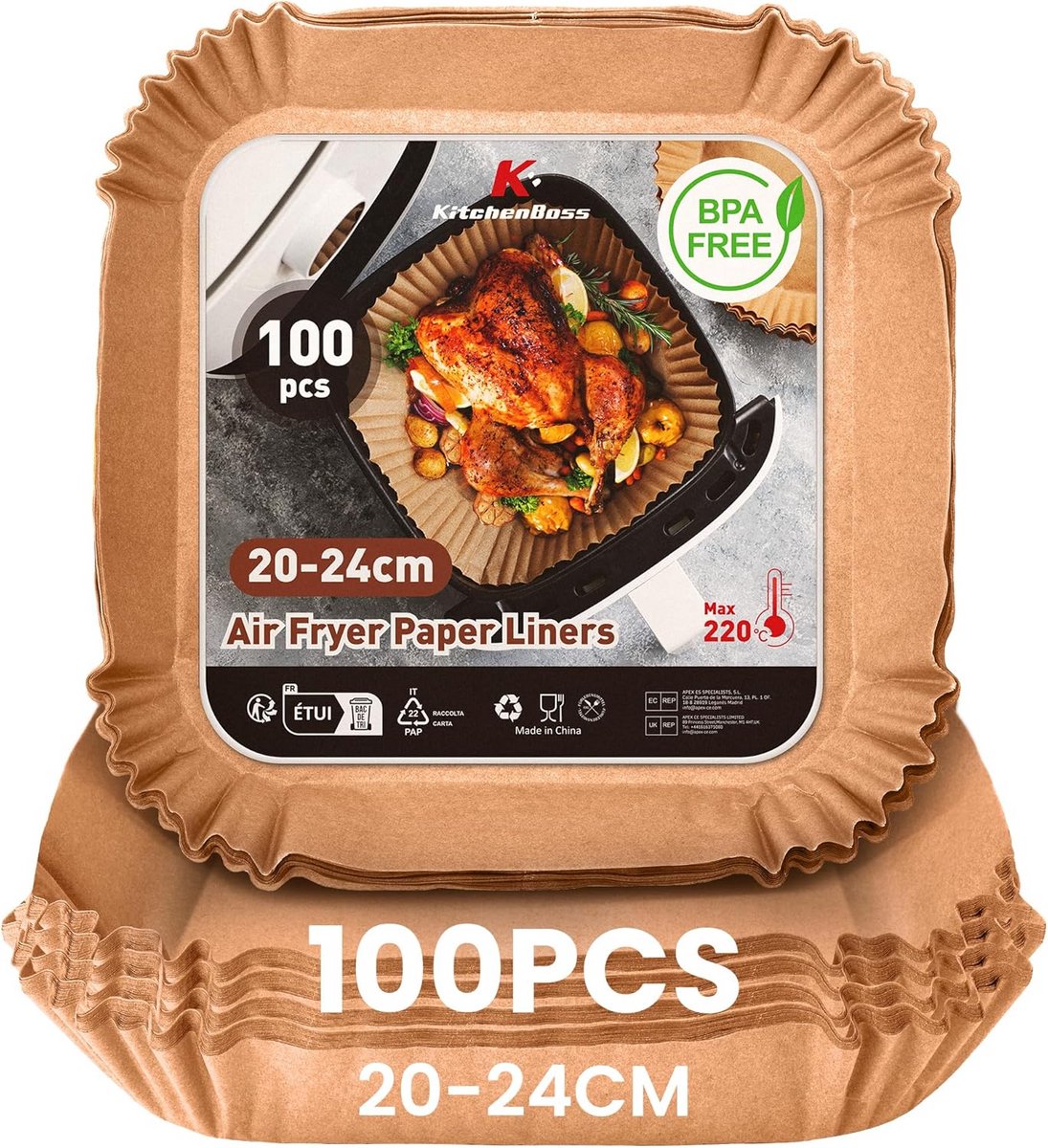 Airfryer Bakpapier 100 stuks 20-24 cm - Antiaanbak, Waterdicht en Oliebestendig