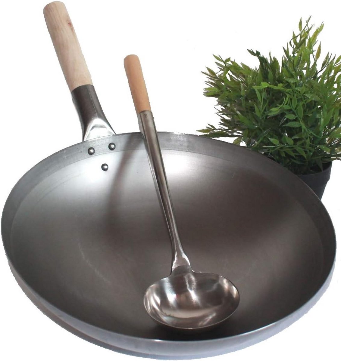 Wok Set 40 cm Ø met Woktroffel - Koolstofstaal voor Gas- en Inductiekoken