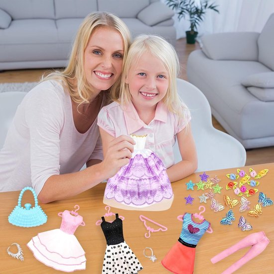 Poppenkleding en accessoires set met kast voor 11,5 inch poppen - Modeontwerpen voor meisjes van Merkloos — afbeelding 2