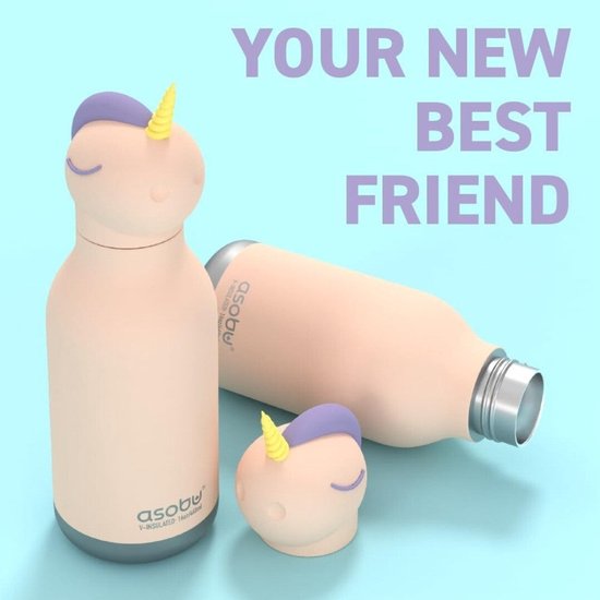 Asobu Bestie Fox geïsoleerde roestvrijstalen waterfles met rietje, 460ml