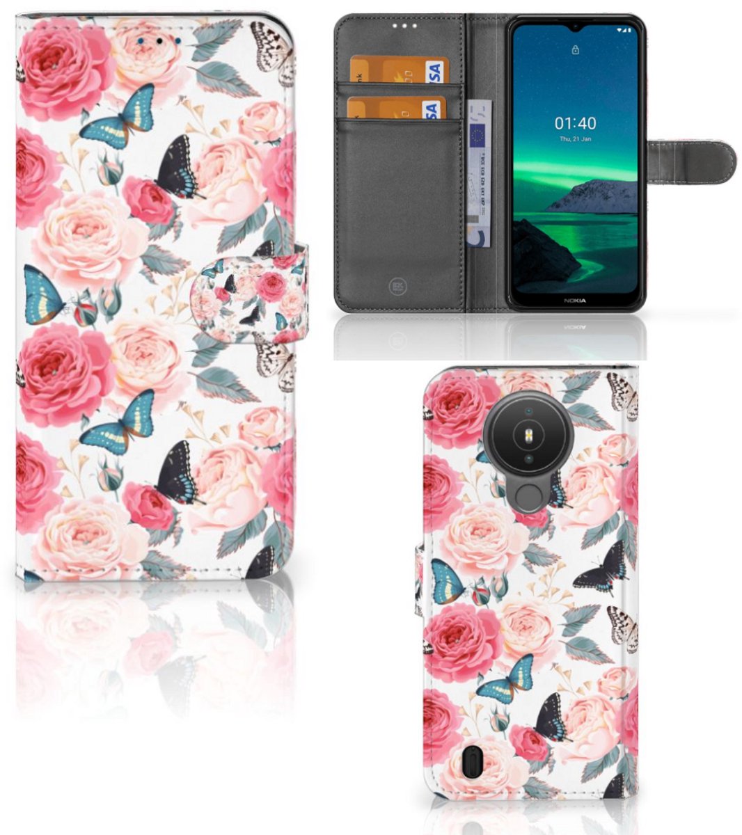 Nokia 1.4 Hoesje Butterfly Roses