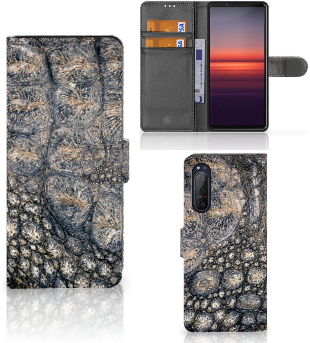 Book Case voor Sony Xperia 5II Telefoonhoesje met Pasjes Krokodillenprint
