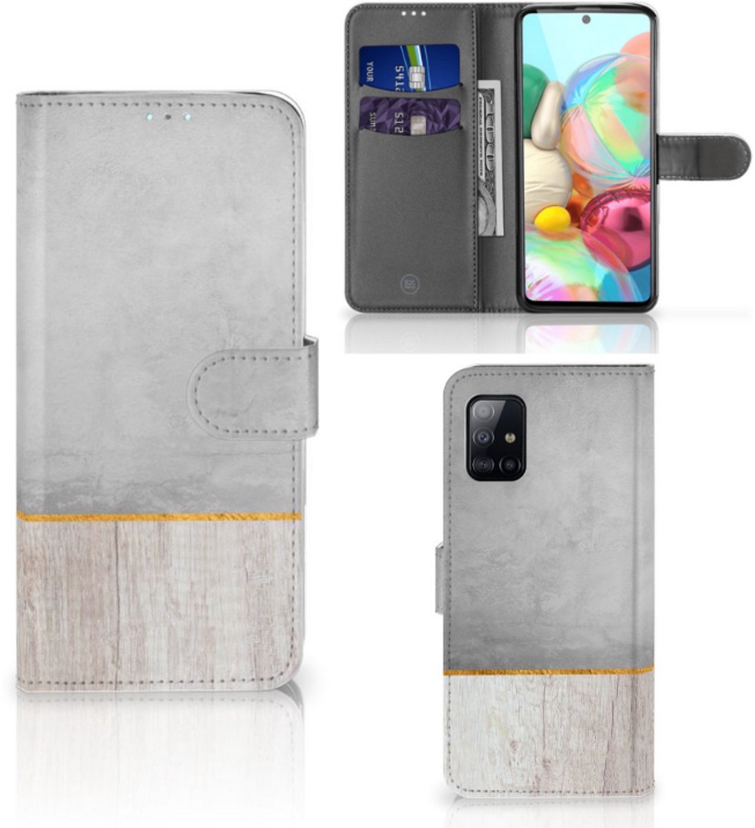 Samsung Galaxy A71 Book Style Case Wood Concrete