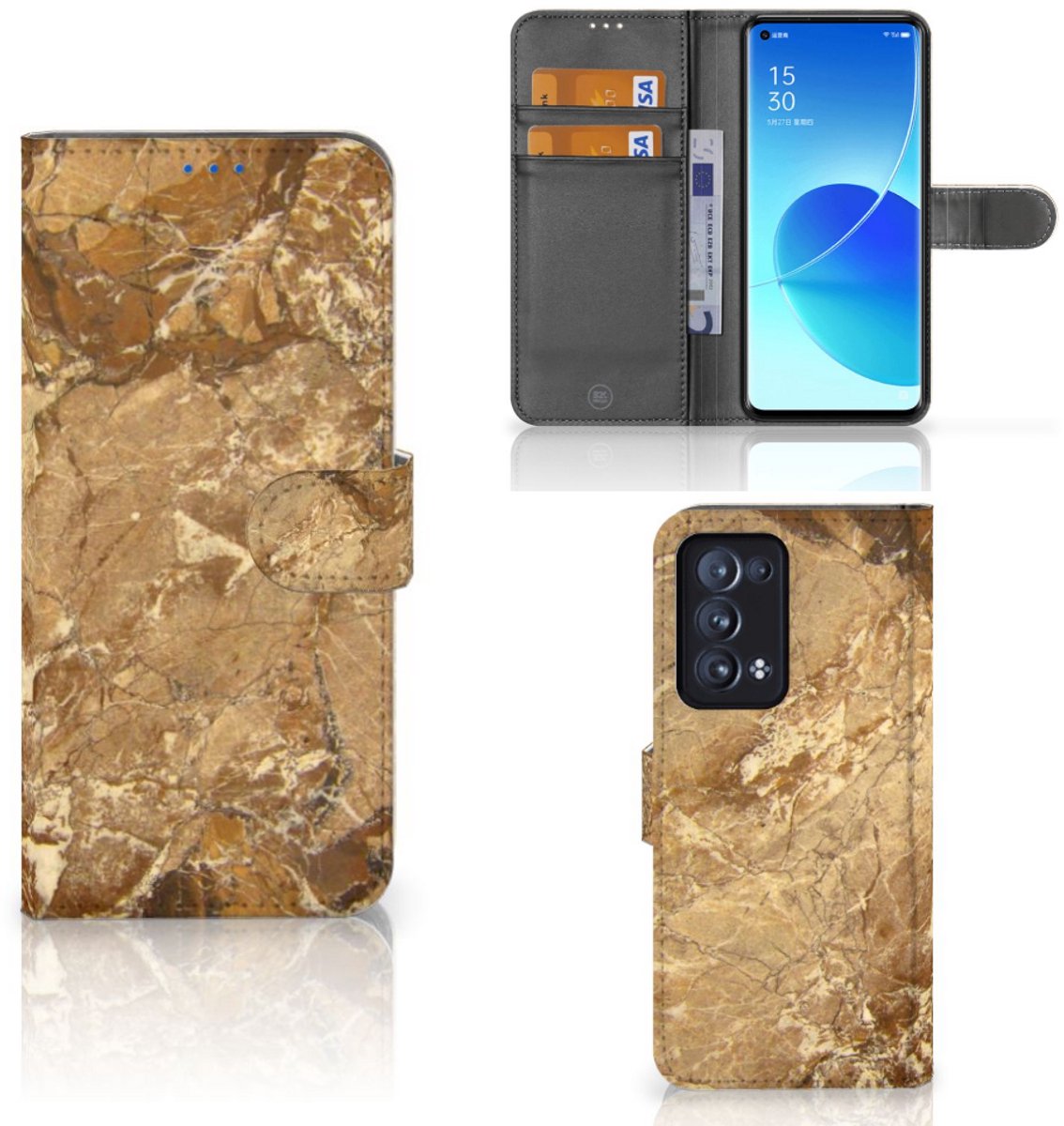 Book Case voor OPPO Reno 6 Pro Plus 5G Bookcase Marmer Creme