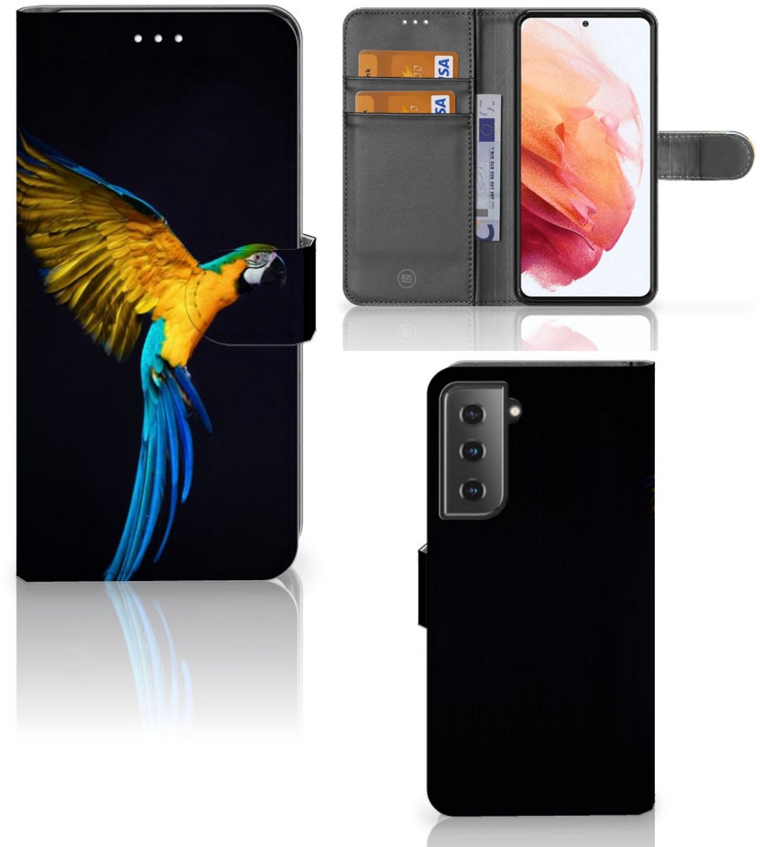 Samsung Galaxy S21 Telefoonhoesje met Pasjes Papegaai