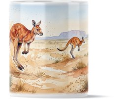 Série Aquarel Mug à Café avec Kangourou Sautant dans l'Outback - Mug à Thé pour Bureau et Travail - Gobelet à Boisson avec Impression Animale Uniek et Design Australien - Cadeau Original pour Elle : Femme, Amie ou Collègue - Design Animaux Sauvages