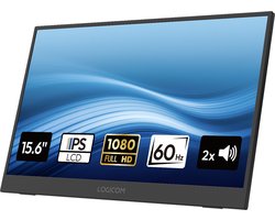 Logicom Nomad Display - Portable Monitor - Full HD - 15,6" - IPS scherm - Draagbare monitor - USB-C & Mini HDMI - Kickstand - zwart