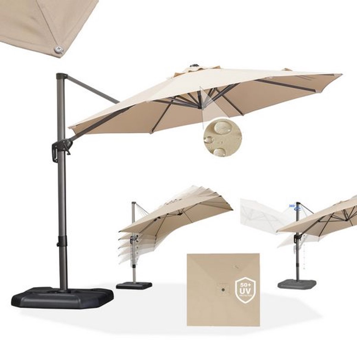 Purple Leaf Round cantilever parasol Ø330 cm - Khaki
