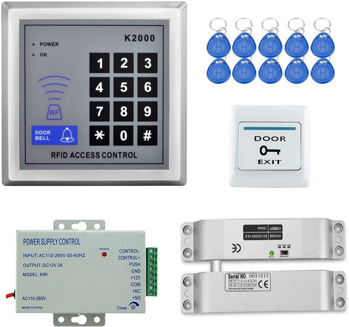 Volledige set RFID toegangscontrolesysteem met elektrische vergrendeling en numeriek toetsenbord