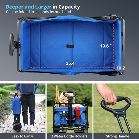 Opvouwbare Bolderkar - 200 Liter Capaciteit, Belastbaar tot 160 kg, Transportwagen met Verstelbare Handgreep en Brede Wielen van Opvouwbare Bolderkar — afbeelding 2