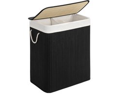 SONGMICS - Wasmand - Wasmand met 2 Vakken - Bamboe - Opvouwbaar met Uitneembare Waszak