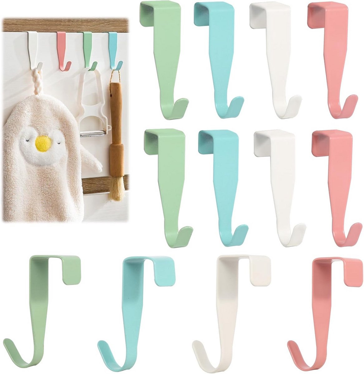 Deurhaken Set van 12 - Kleurige RVS Haken voor Kleding en Decoratie