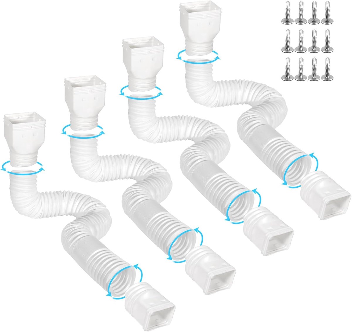 Flexibele goot downspout uitbreidingen - Uitschuifbaar van 21" tot 67" - 4 stuks met adapters