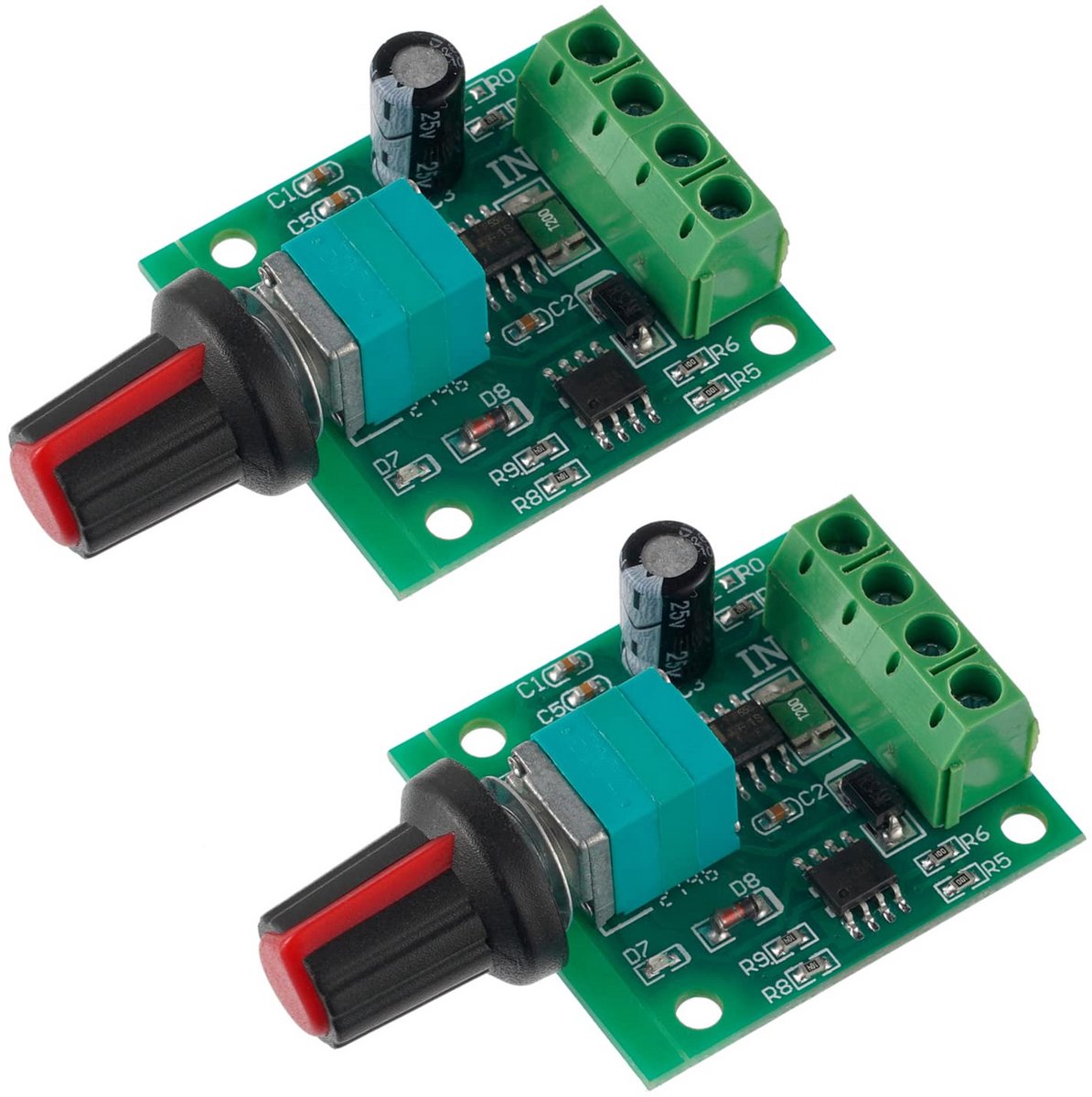 Instelbare DC-motortoerentalregelaar tot 30W voor PWM 1,8V-15V - Verpakking van 2 stuks