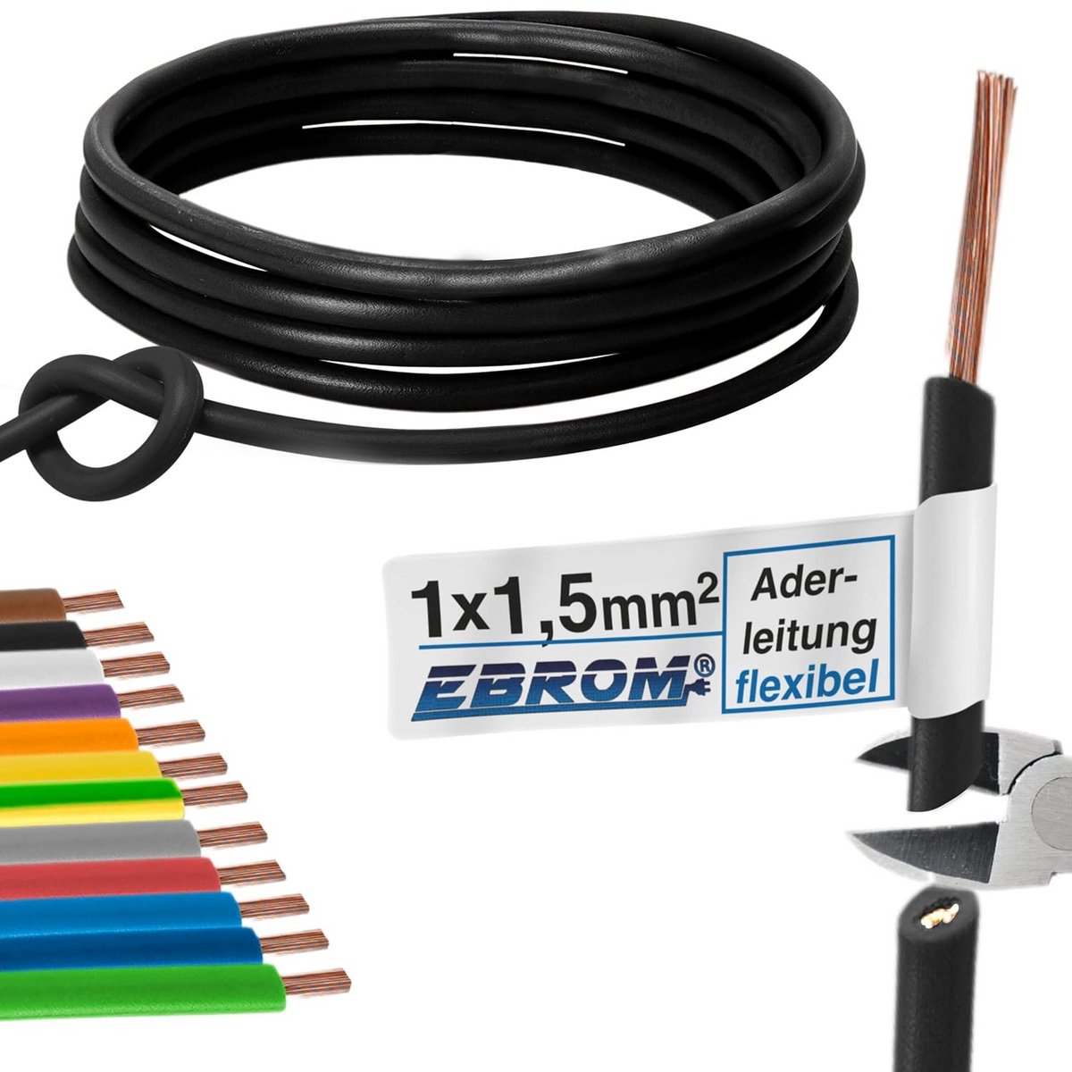 Flexibele 1,5 mm² PVC kabel in zwart - Diverse lengtes beschikbaar