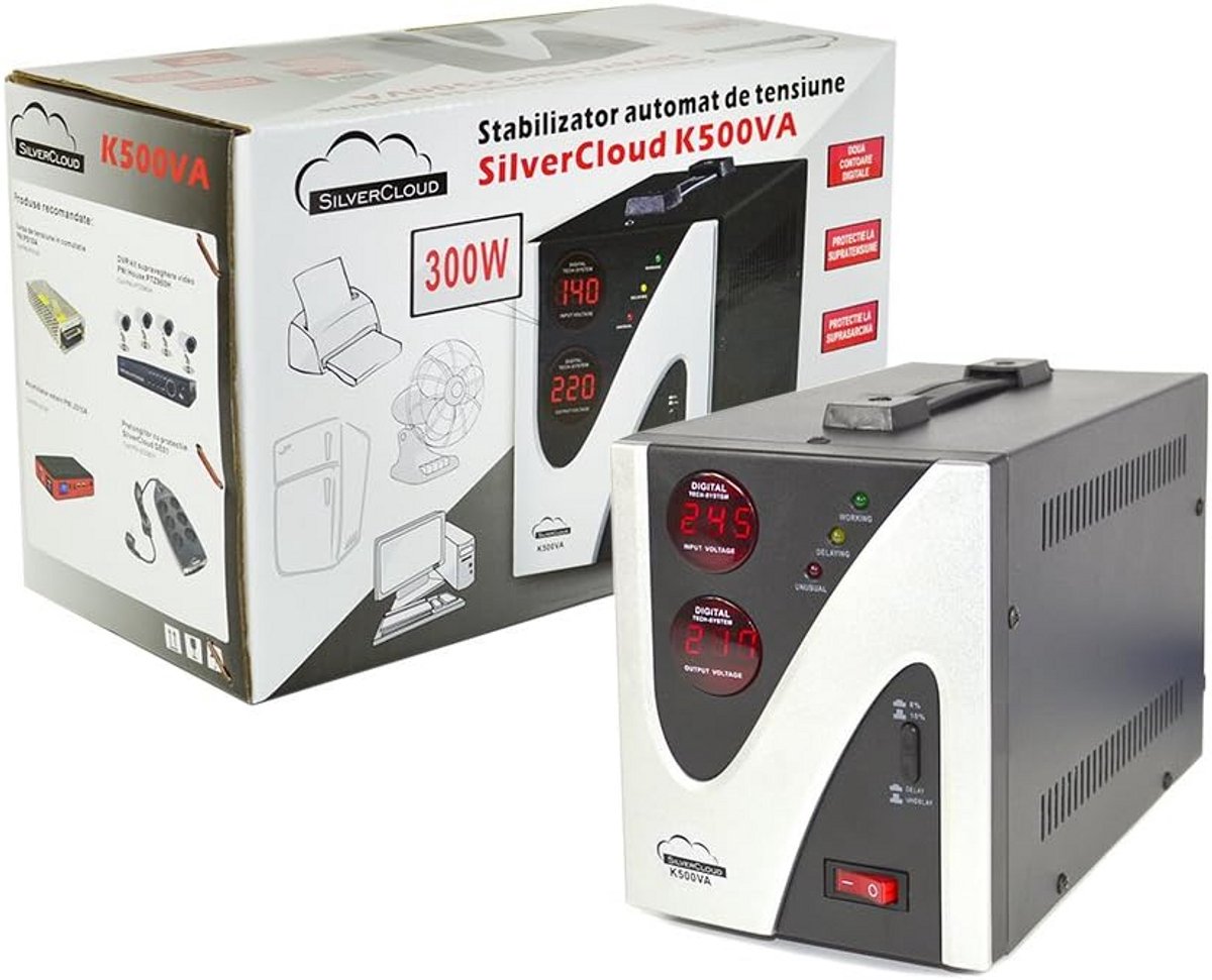 Spanningsomvormer 500VA 300W - Automatische Spanningsstabilisator met Dubbele Uitgang