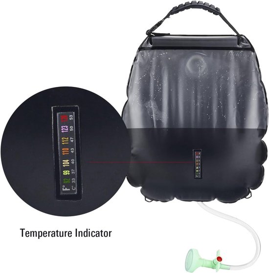 Douchetas op zonne-energie, 5 gallon/20 l Verwarming op zonne-energie Premium kamperen Warm water 45 °C aan/uit schakelbare douchekop Wandelen Klimmen van RISEPRO — afbeelding 3