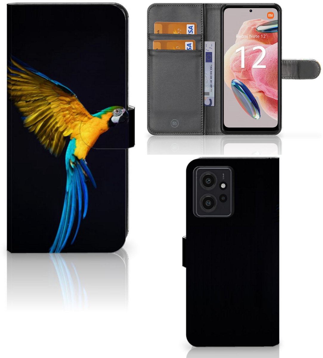 Xiaomi Redmi Note 12 4G Telefoonhoesje met Pasjes Papegaai