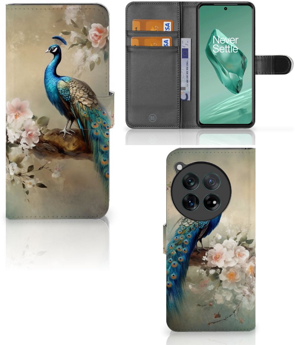 Telefoonhoesje met Pasjes voor OnePlus 12 Vintage Pauwen