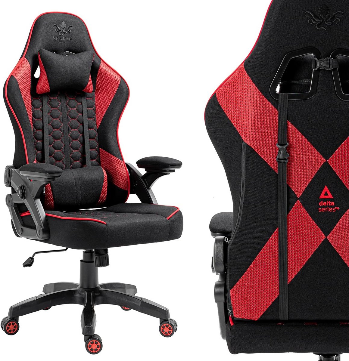 Ergonomische Gamingstoel met Verstelbare Armleuningen en Hoofdsteun - Zwart-Rood
