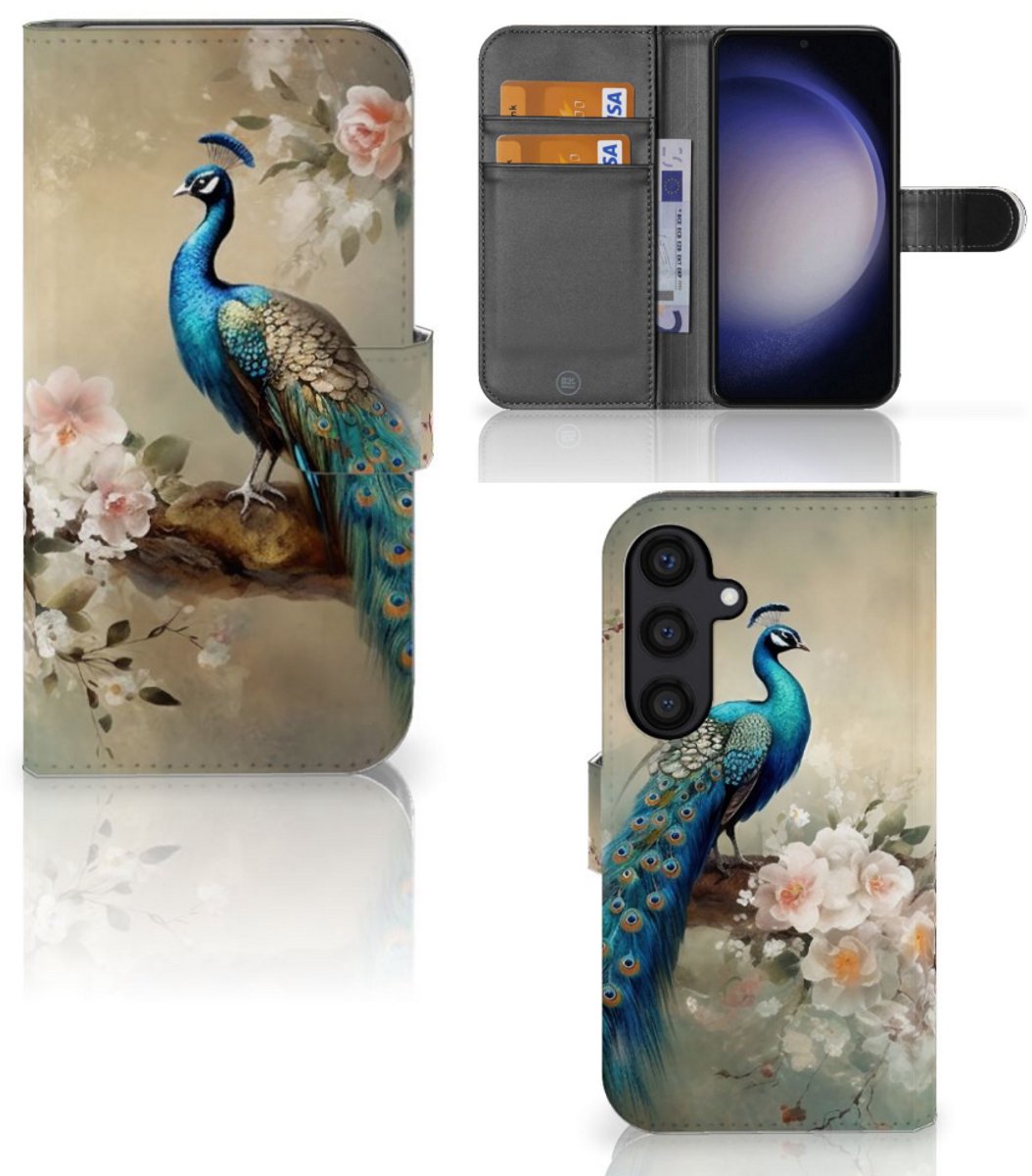 Telefoonhoesje met Pasjes voor Samsung Galaxy S24 Vintage Pauwen