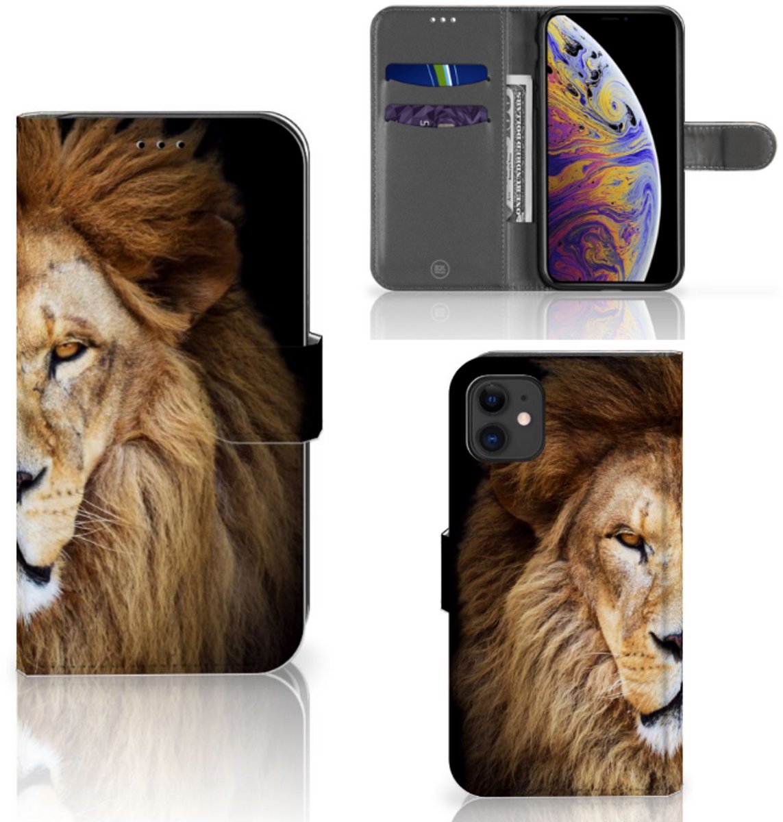 Book Case voor Apple iPhone 11 Telefoonhoesje met Pasjes Leeuw
