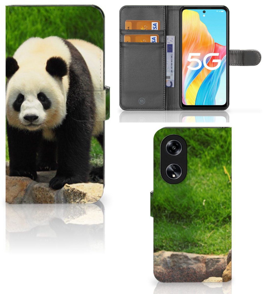 OPPO Reno8 T 5G Telefoonhoesje met Pasjes Panda