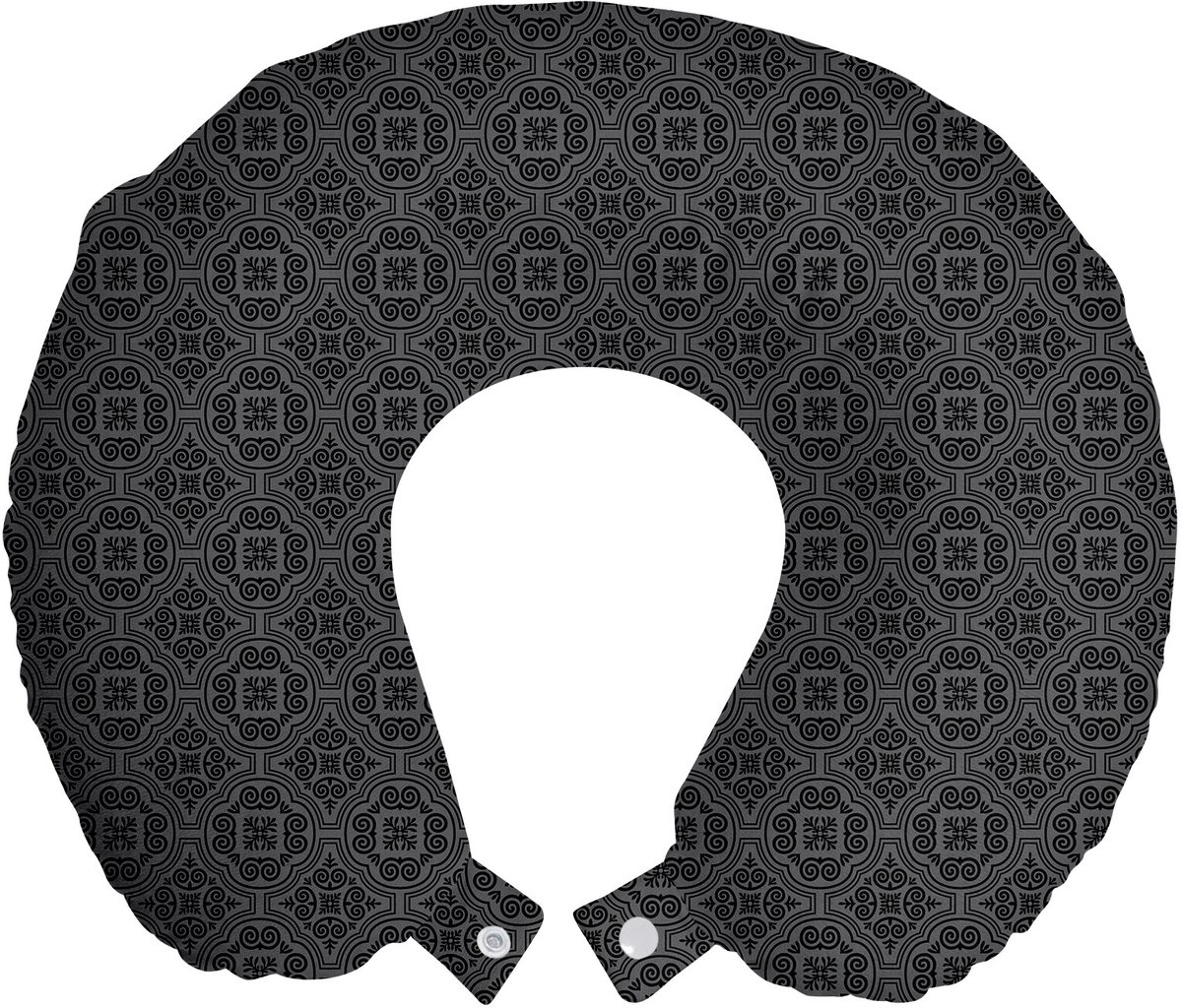 ABAKUHAUS Donkergrijs reiskussen met neksteun, Venetiaanse barokstijl, schuimrubberen reisaccessoire voor vliegtuig en auto, 30x30 cm, zwartgrijs