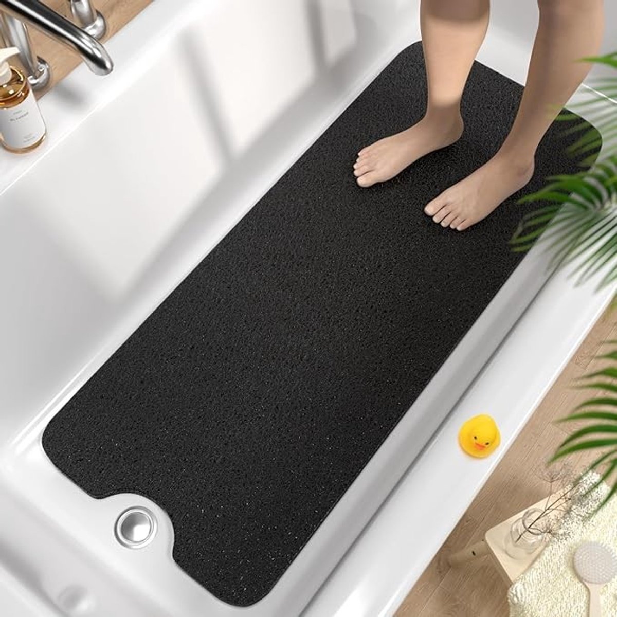 Extra lange antislip badkuipmat, sneldrogend en aanpasbaar, zwart
