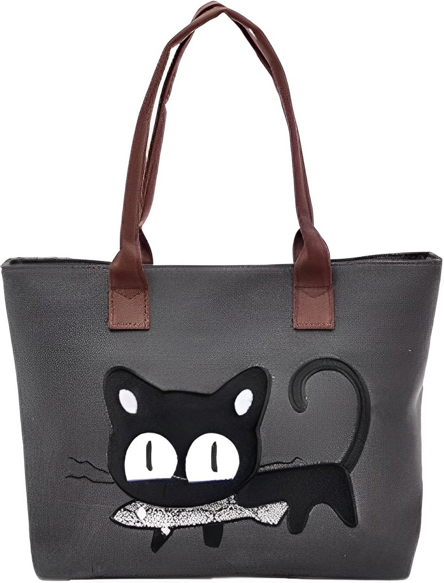 Dames Schoudertas met Kattenprint - Canvas Tote voor Winkel, Strand en Reizen