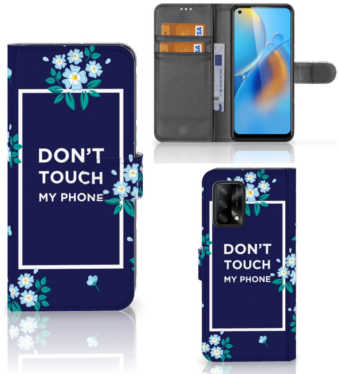 OPPO A74 4G Portemonnee Hoesje Flowers Blue DTMP