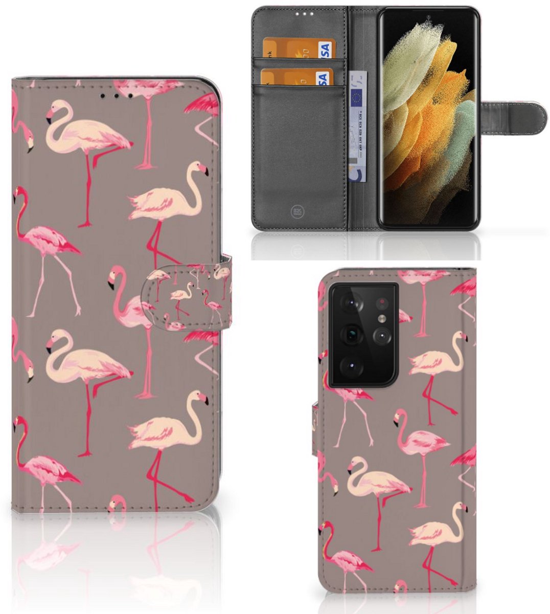 Samsung Galaxy S21 Ultra Telefoonhoesje met Pasjes Flamingo