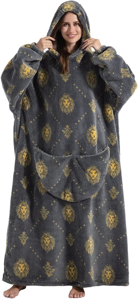 Extra lange draagbare hoodiedeken voor dames en heren - super warme dekentrui met capuchon en reusachtige zak