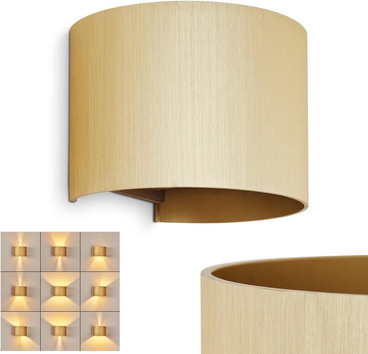Moderne Rond Wandlamp in Goudkleur, Verstelbare Up & Down Lamp voor Binnen