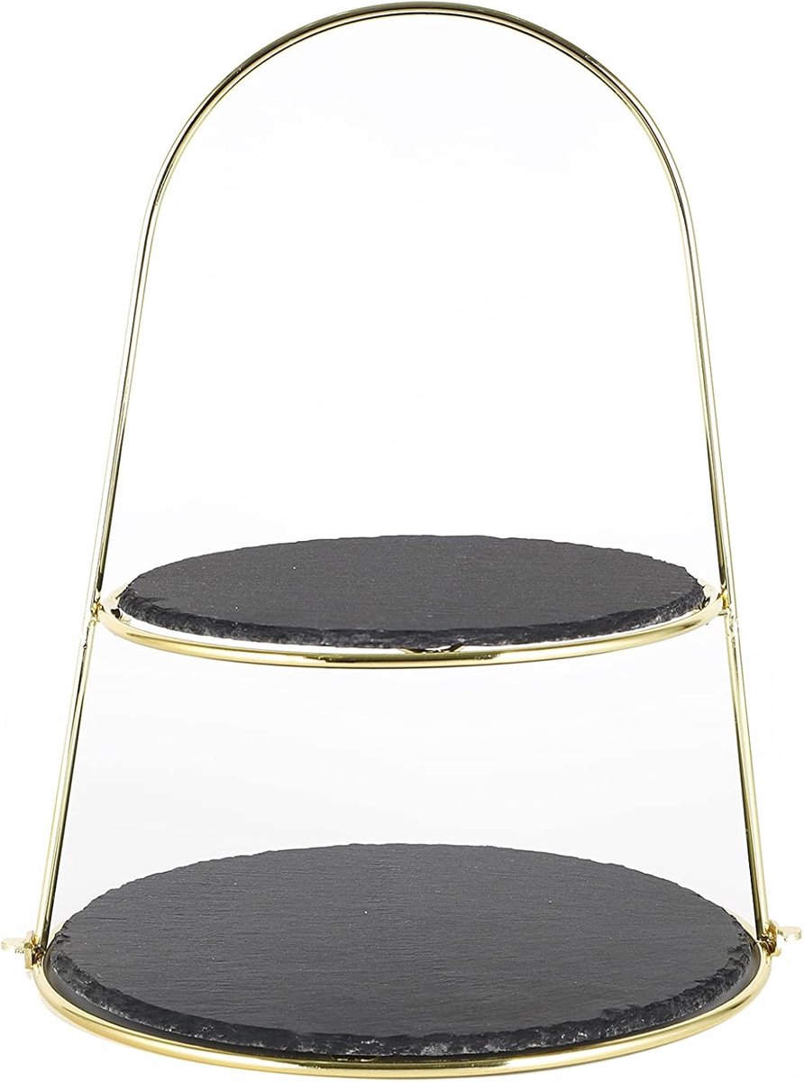 Etagère voor gebak, fruit, kaas en desserts - 2-niveaus leisteen serveerplank