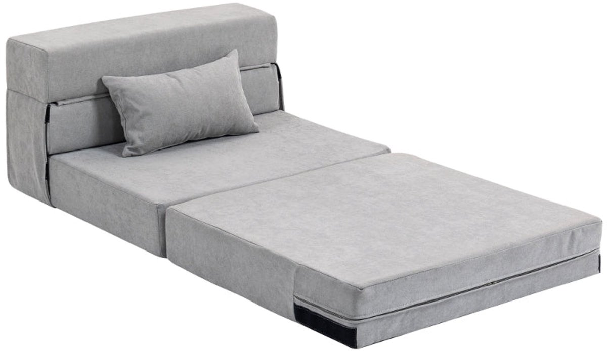 Merax 3-in-1 Vloerbank Met Matrasfunctie – Opklapbare Slaapstoel Met Kussen – Schuimvulling – Lichtgrijs – 210x80 cm