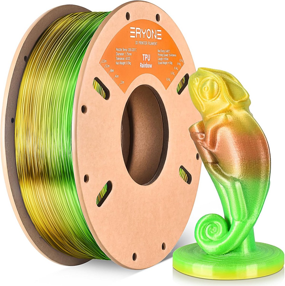 Flexibel TPU 3D-Printer Filament 1.75mm 0.5kg Aurora Regenboogkleur