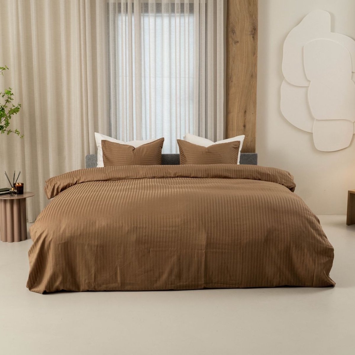 kayori Elin Dekbedovertrek Katoensatijn - 260x200-220 +2 slopen - Lits-jumeaux - Taupe